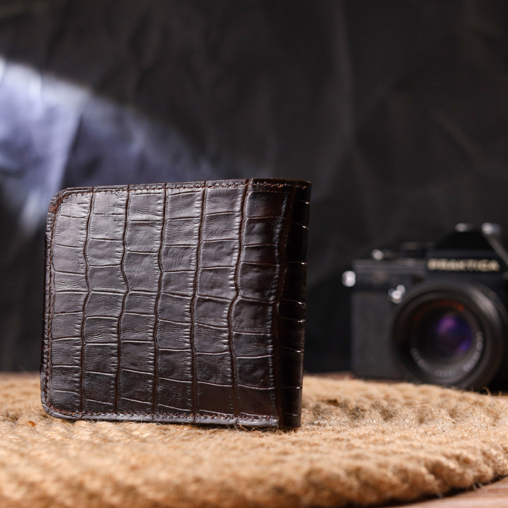 Практичне портмоне для чоловіків у два складення з натуральної фактурної шкіри з тисненням під крокодила CANPELLINI 21578 Київ - фото 7