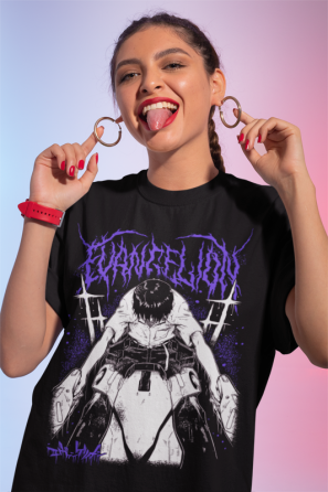 Футболка аниме Евангелион оверсайз (S/M/L) Черний AnimeJ0111 Днепр