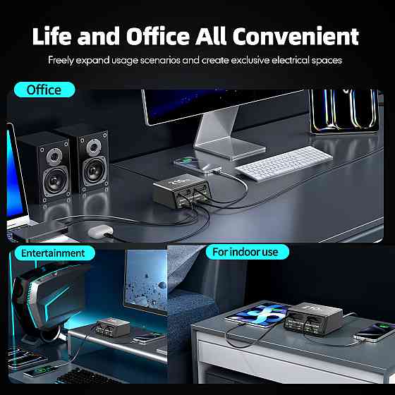 Мережева зарядна станція WLX-60E 210W з кабелями (2Type-C48W+3Type-C33W+USB30W) Чорний Вінниця