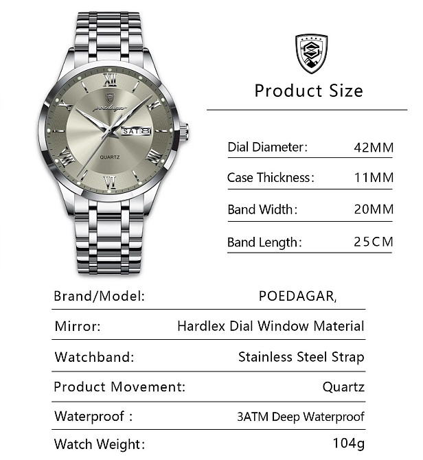 Чоловічий наручний годинник Poedagar Berlin Premium Leather, 2 ремінці Харьков - изображение 5