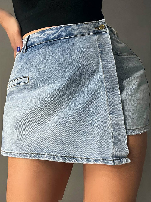 Шорты юбка женские M.Sara 6077 джинсовые короткие голубые, голубой, L, L, 84 см, 105 см Киев - изображение 11