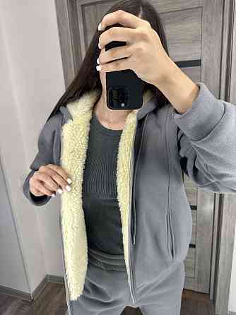 Женский утепленный костюм двойка: кофта и штаны трехнитка на флисе + мех Серый, 42/44 Одесса