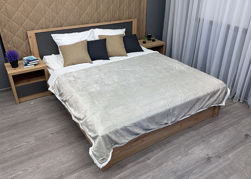 Плед двосторонній 155х200 см (+-5см) рельєфний із штучною овчиною Кремовий з білим (87-074) Київ - фото 2