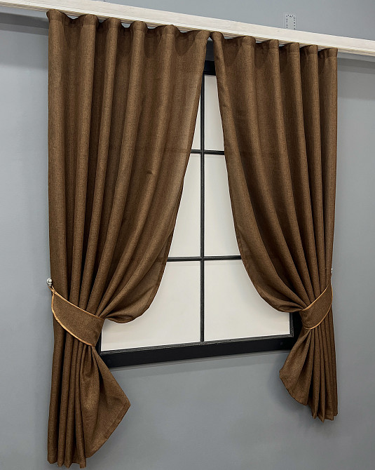 Комплект коротких штор VR-Textil Льон Мішковина № 1922ш Коричневий 130х170 см 2 шт (35-0433) Київ - фото 2