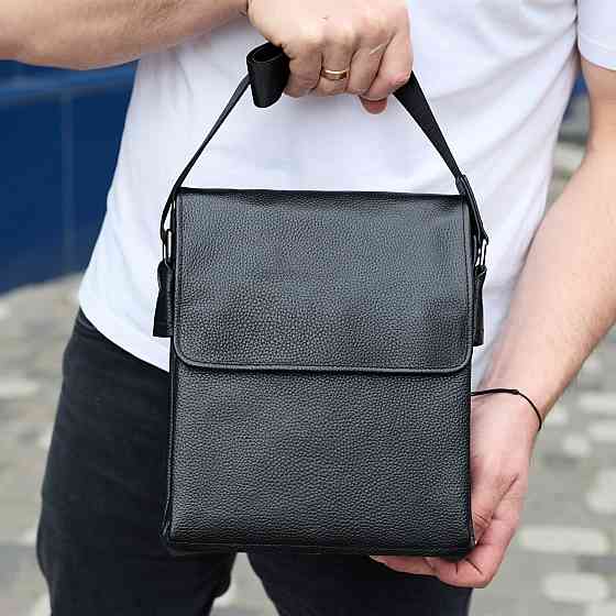 Мужская сумка-мессенджер Tiding Bag (21.5 x 25 x 7 см) сумка-борсетка из натуральной кожи Черный Киев