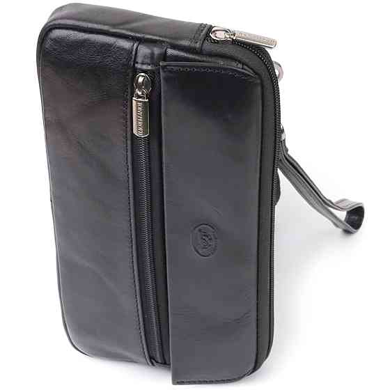 Місткий чоловічий клатч з гладкої натуральної шкіри Чорний (Tony Perotti) Київ