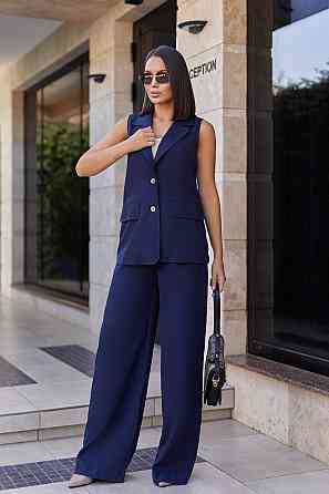 Жіночий брючний костюм з жилетом "Rakel" | Батал Темно-синій, 50-52 Київ
