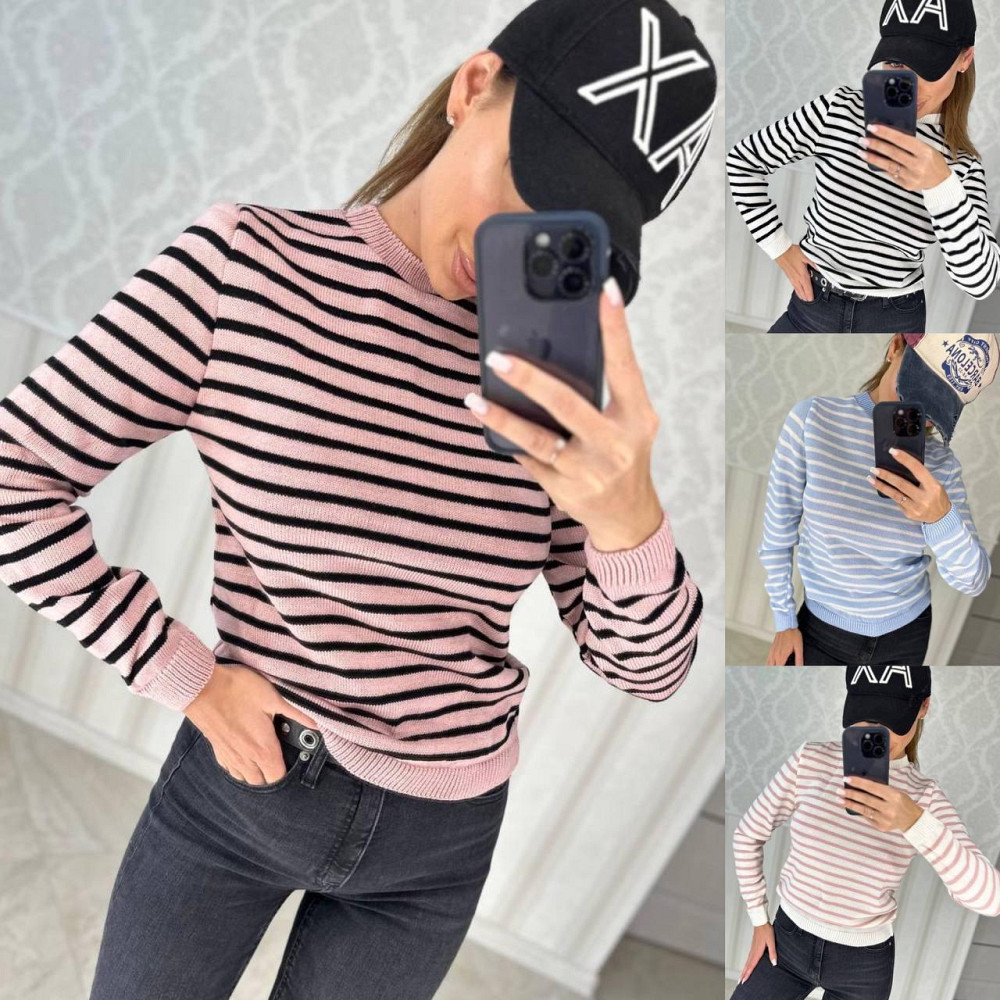 Жіночий модний в'язаний светр у смужку. 42-48р. Київ - фото 1