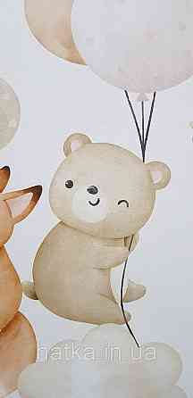 Шпалери флізелінові еко Rasch Kids World II 0.53х10 дитячі повітряні кулі зірки звірі рожеві коричневі на білому Київ