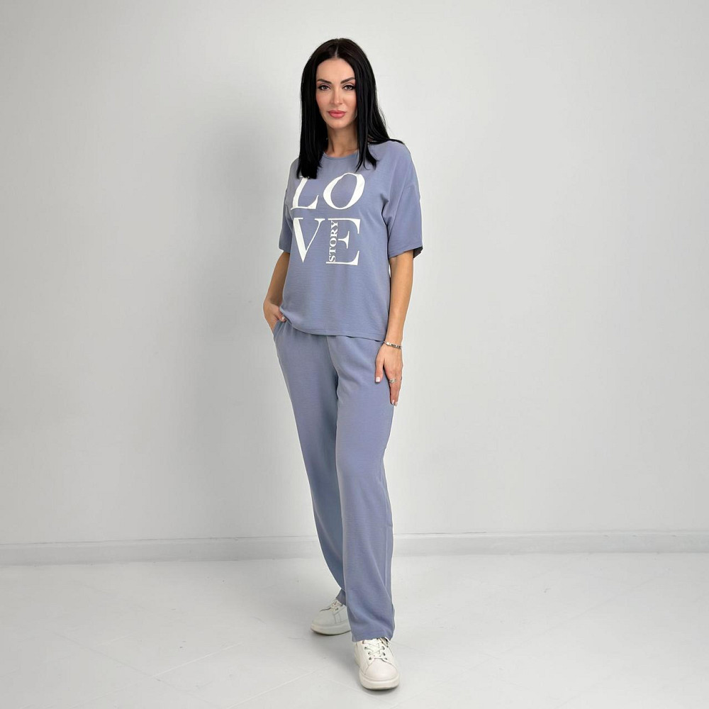 Літній костюм з широкими штанами "Love story" оптом | Распродажа модели Київ - фото 2