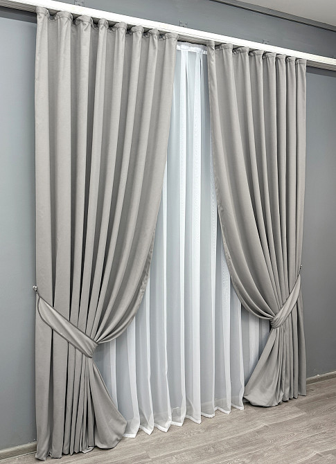Комплект готовых штор VR-Textil Микровелюр Petek № 1832ш Светло-серый 150х290 см 2 шт (33-0812) Киев - изображение 3