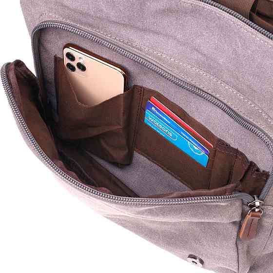 Вместительная горизонтальная мужская сумка для ноутбука из текстиля 21241 Vintage Серая Киев