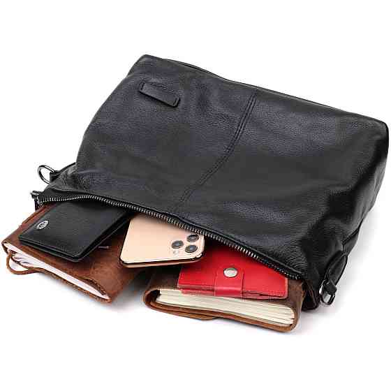 Повсякденна шкіряна сумка з двома знімними ременями Vintage 22379 Чорна Київ