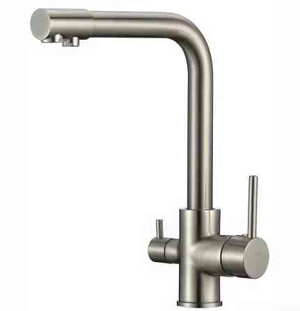 Змішувач для кухні з підключенням до фільтра латунний, з матовим нікелем з бічними важелями, матовий нікель Кам'янець-Подільський