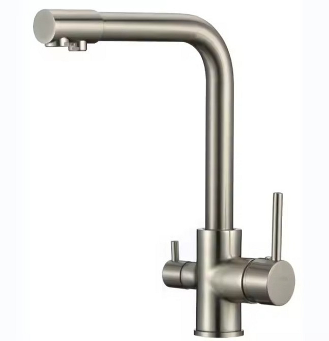 Змішувач для кухні з підключенням до фільтра латунний, з матовим нікелем з бічними важелями, матовий нікель Кам'янець-Подільський - фото 1