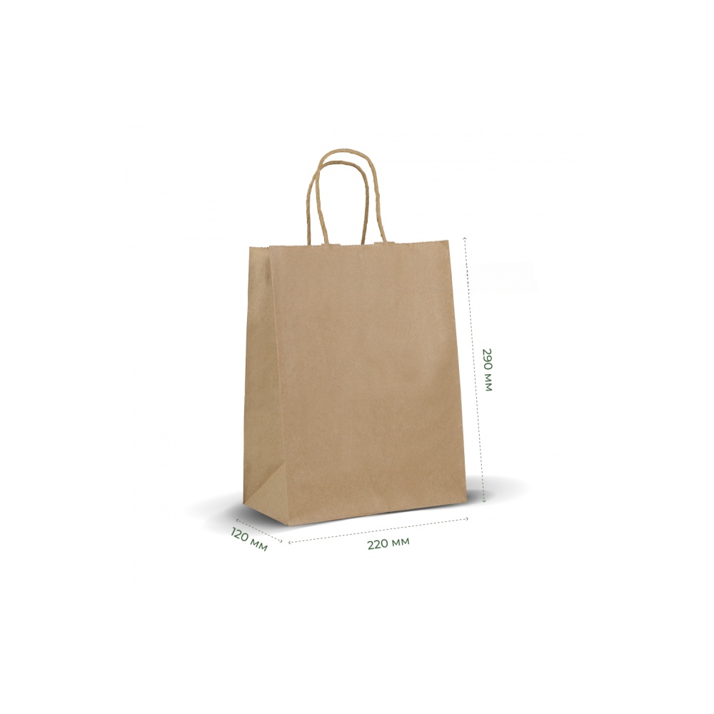 Пакет прямоугольное дно, крафт бурый, 220х120х290, 70г/м2, с ручкой (50шт) Павлоград - изображение 2