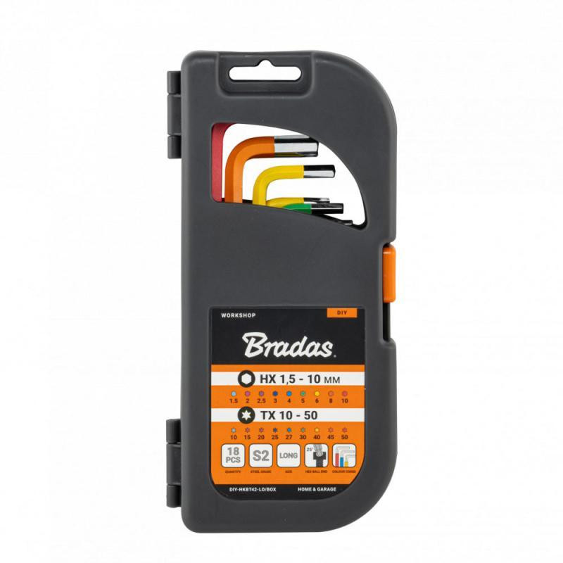 Набір торцевих і шестигранних ключів з кулястим наконечником HX 1,5-10 мм TX 10-50 18 шт. різнокольоровий / довгий, Київ - фото 1