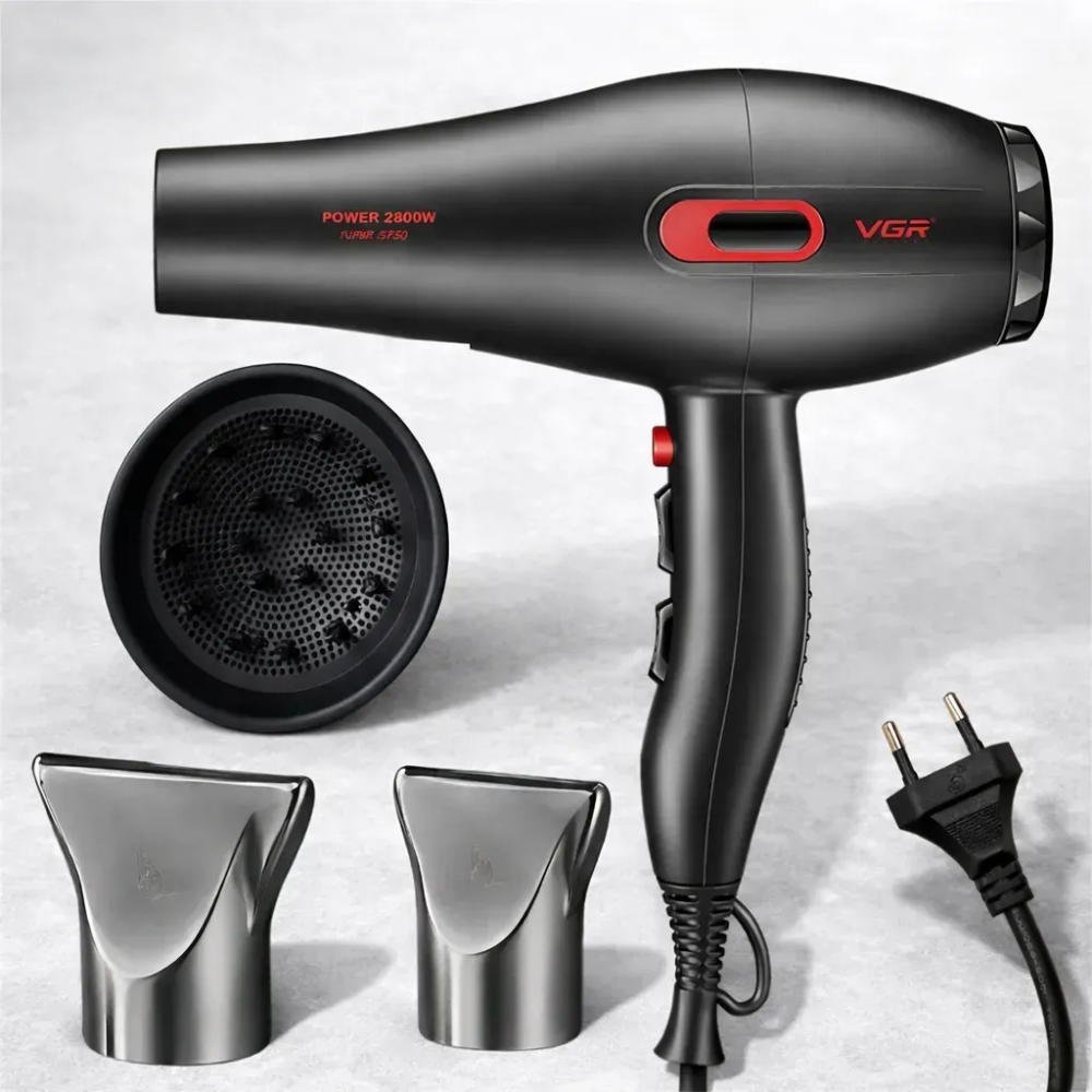 Фен професійний VGR V-471 (3 рівні обдування, 3 рівні температури) 2800 W 3 насадки Чорний Вінниця - фото 7