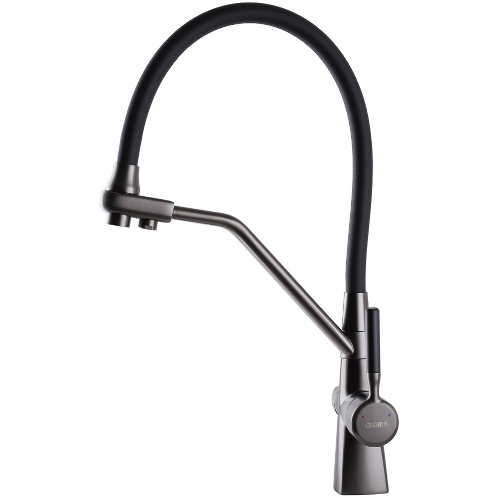Змішувач для кухні під осмос Globus Lux GLLR-0700-L-11-01 гофрований  на гайці латунь, Графіт-Чорний Луцк - изображение 2