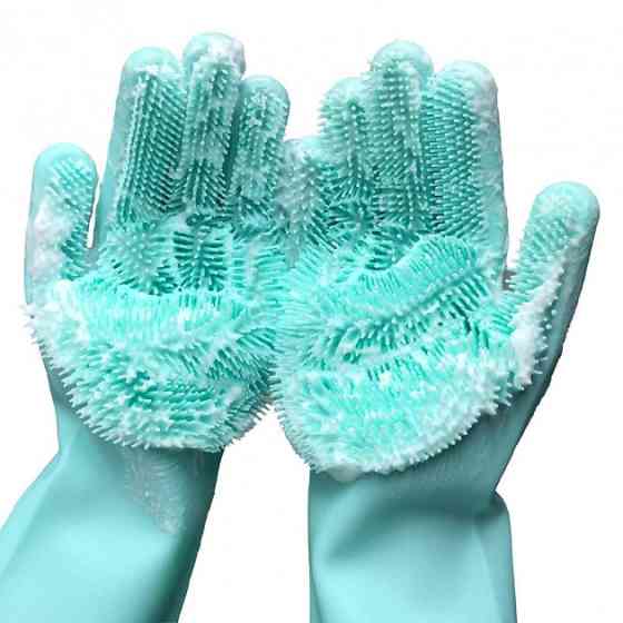Силиконовые перчатки Magic Silicone Gloves для уборки чистки мытья посуды для дома. Цвет: бирюзовый KW-72 Львов