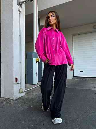 Женский прогулочный костюм двойка: рубашка + штаны палаццо турецкий велюр спорт Малиновый, 46/48 Одесса