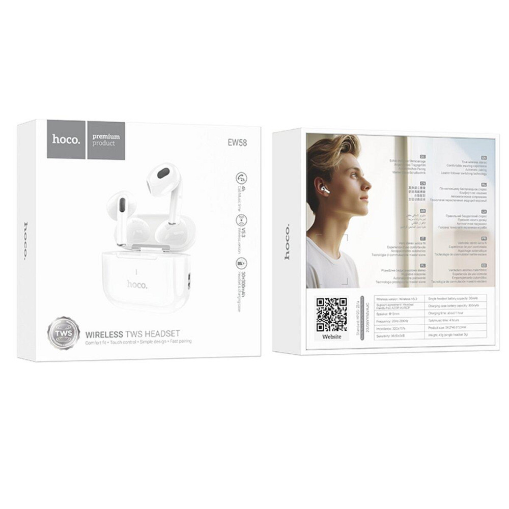 Навушники бездротові HOCO EW58 True wireless stereo headset White 6942007609463 Одеса - фото 2