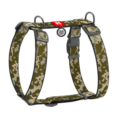 Шлея для собак WAUDOG Nylon анатомічна H-подібна з QR-паспортом "Мілітарі" пластиковий фастекс XL (323-4026) Вінниця - фото 1