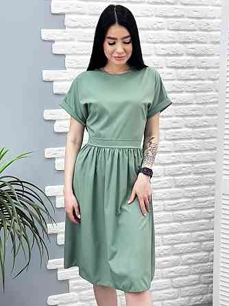 Женское платье миди с короткими рукавами Валенсия 42, Оливковый Киев