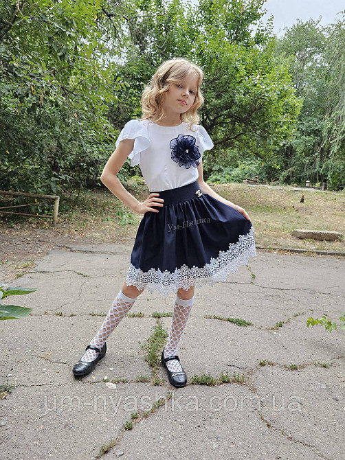 Комплект школьной формы блузка короткий рукав и юбочка с кружевом 116-134 Кривой Рог - изображение 7