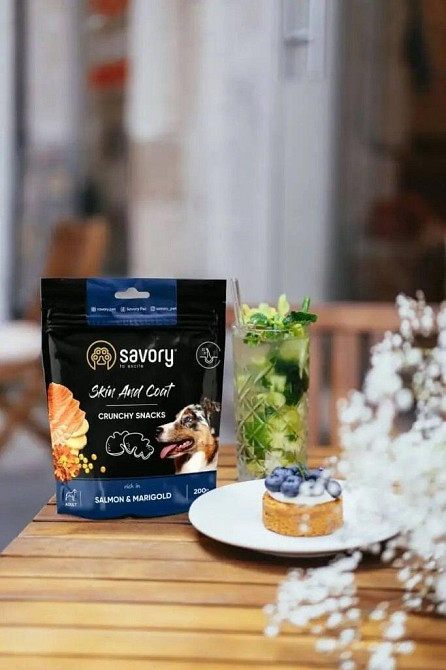 Хрустящие лакомства для здоровья кожи и шерсти собак Сейвори Savory с лососем и бархатцем 200 г Винница - изображение 4