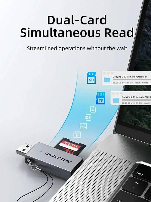 Кардридер Cabletime USB3.0 A + USB Type-C, SD/TF, 5Gbps (CD40G) ( 10348 ) Харьков - изображение 6