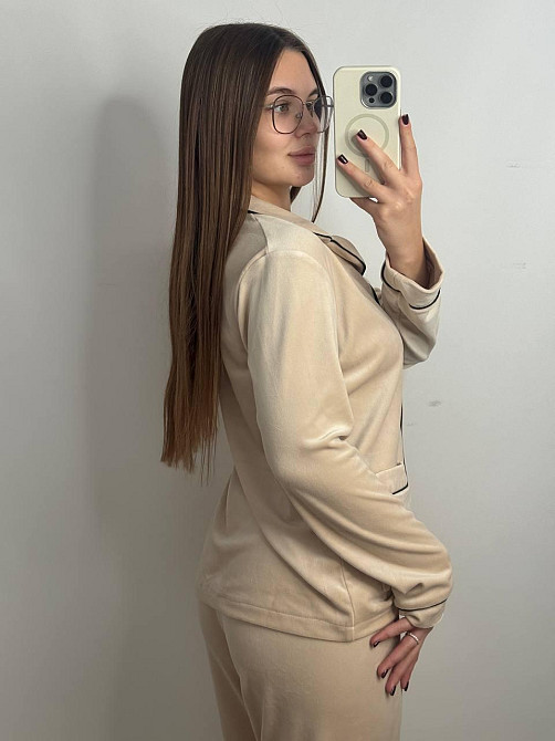 ​​​​​​​Жіночий домашній плюшевий костюм Кремовий S Харків - фото 7