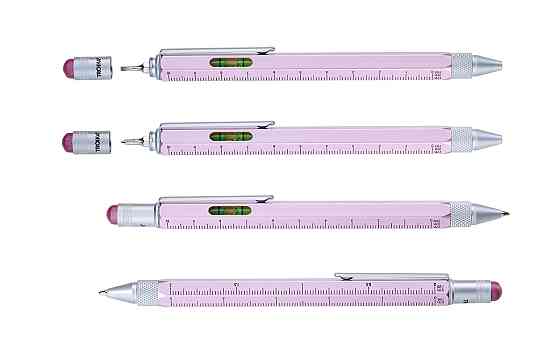 Ручка кулькова багатозадачна Troika Construction зі стилусом, лінійкою, викруткою та рівнем Рожевий Вінниця