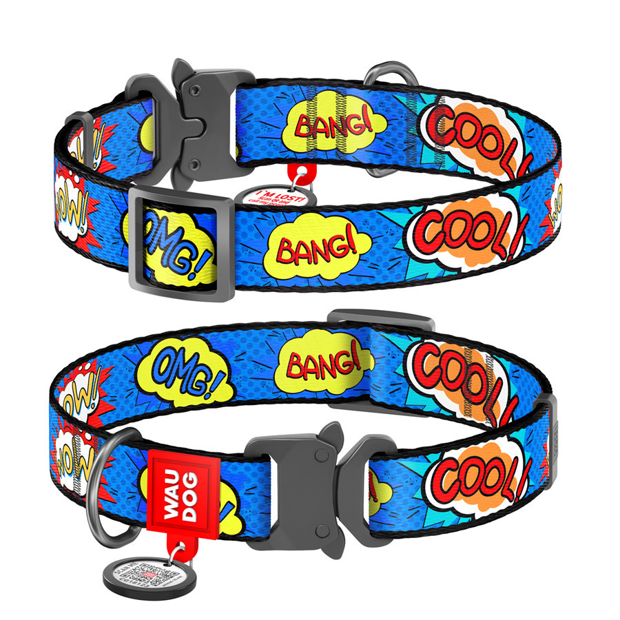 Нашийник для собак нейлоновий WAUDOG Nylon з QR-паспортом, малюнок "ВАУ", металева пряжка-фастекс, Ш 20 Вінниця - фото 1