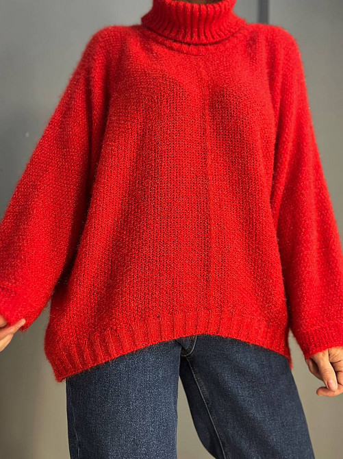 Свитер женский MY FASHION 3267 паутинка оверсайз широкий воротник хомут удлиненный, красный, 44-48 Одесса - изображение 1