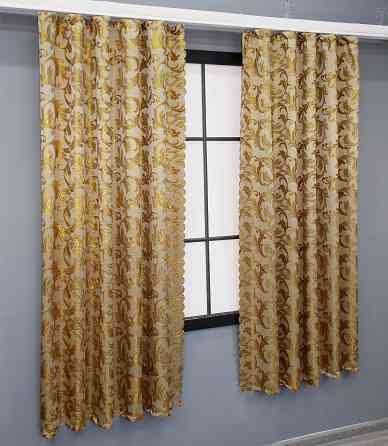 Комплект коротких штор VR-Textil Жаккард Завиток с люрексом № 1641ш Бежевый с золотистым 145х170 см 2 шт (35-0264) Киев