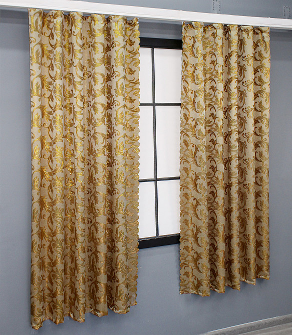 Комплект коротких штор VR-Textil Жаккард Завиток с люрексом № 1641ш Бежевый с золотистым 145х170 см 2 шт (35-0264) Киев - изображение 3