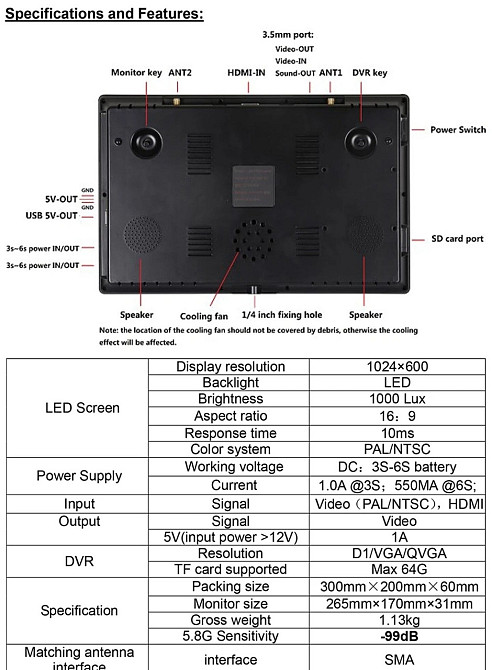 Монитор FPV, Hawkeye Little pilot Captain X 10.2. Киев - изображение 2