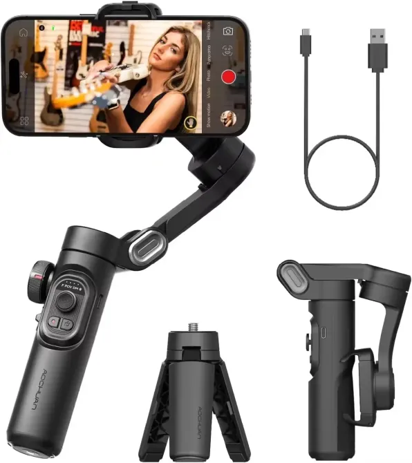 Стедикам AOCHUAN Smart X Pro: Трехосевой Bluetooth стабилизатор для смартфона, OLED-дисплей, беспроводная зарядка, Grey Киев - изображение 2