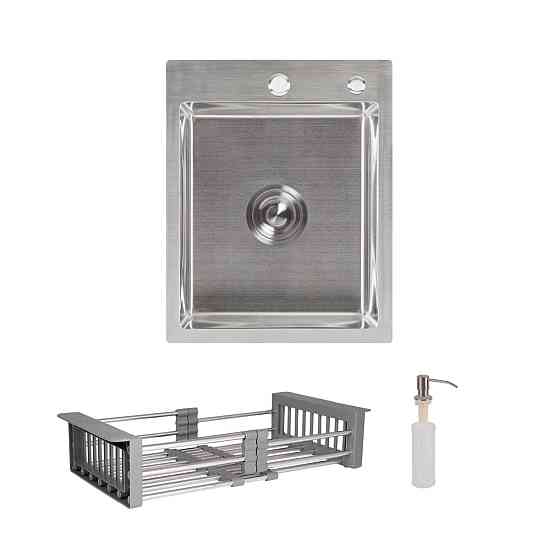 Комплект Lidz Handmade H4050 Мийка для кухні інтегрована Brushed у комплекті з дозатором + Lidz K01G Кошик для кухонної Київ