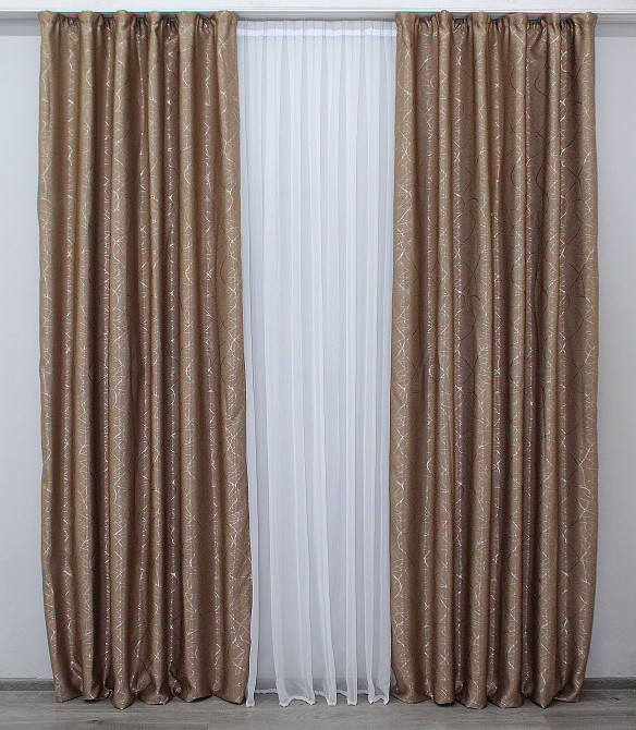 Комплект готових штор VR-Textil Льон Савана № 634ш Темно-бежевий 100х270 см 2 шт (31-076) Київ - фото 5