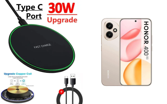 Бездротовий зарядний пристрій Copper до 30W для Honor 400 Pro, USB-C, LED Київ