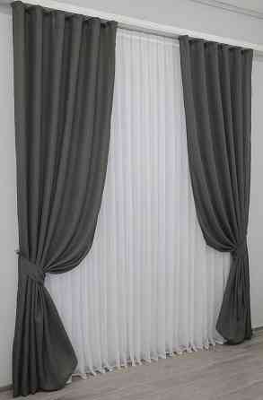 Комплект готових штор VR-Textil Льон Льон Мішковина № 1234ш Сірий 150х270 см 2 шт (33-0071) Київ
