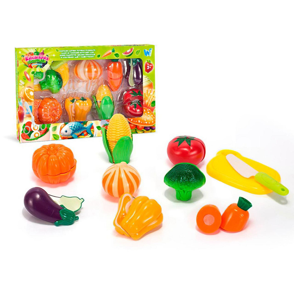 Набір продуктів WToys Кулінарна фантазія 18 елементів овочі та фрукти на липучках дошка для нарізки ніж (77820) Чернігів - фото 1
