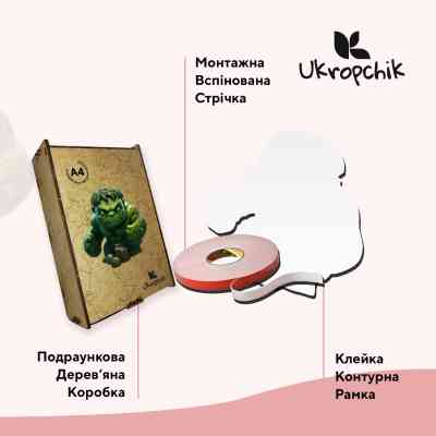 Пазл Ukropchik дерев&apos;яний Супергерой Халк А4 в коробці з набором-рамкою (Hulk Superhero A4) Вінниця