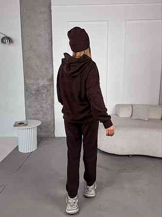 Жіночий стильний теплий костюм із флісу-полар із шапкою Шоколад, 42/44 Одеса
