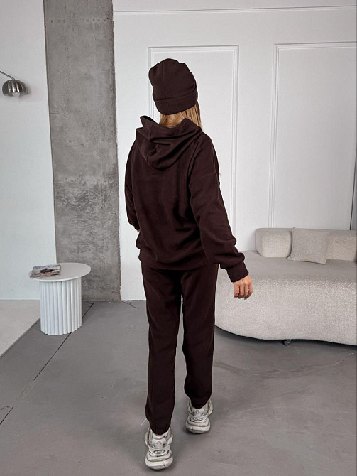 Жіночий стильний теплий костюм із флісу-полар із шапкою Шоколад, 42/44 Одеса - фото 5