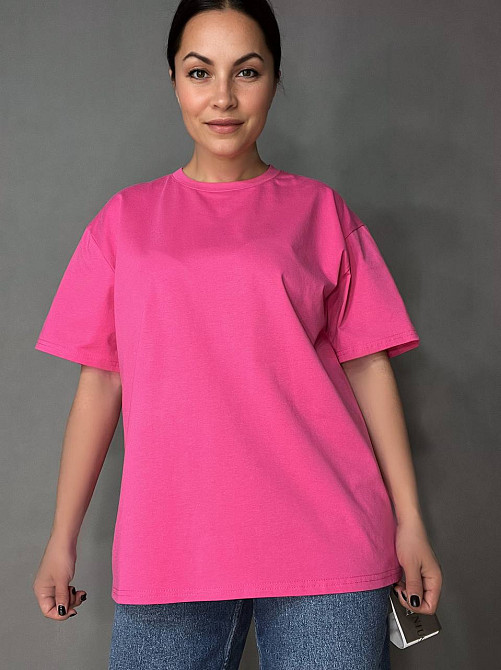 Футболка женская A-N 2305 однотонная оверсайз базовая one size малиновая, малиновий, one size Киев - изображение 7