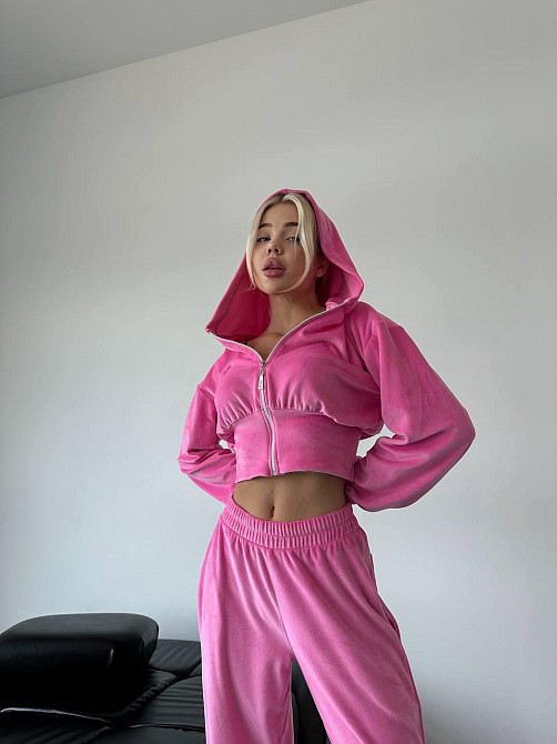 Жіночий стильний прогулянковий костюм: кофта та штани велюр-плюш Рожевий, 48/50 Одеса - фото 3