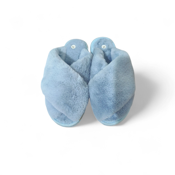 Женские тапочки открытые накрест меховые, паго, голубой Одесса